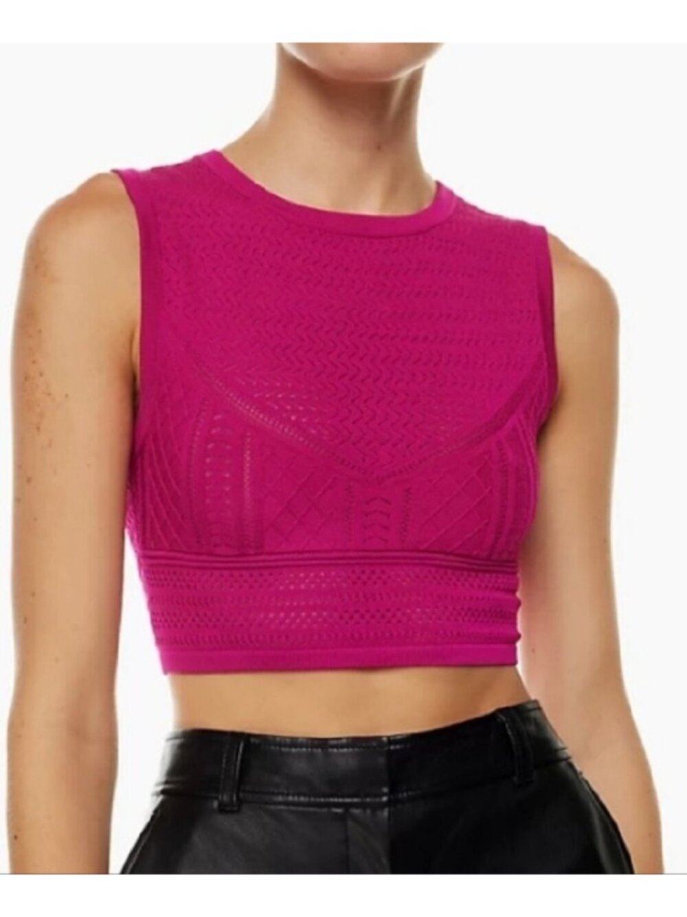 NWOT Babaton Aritzia Sleeveless Granita Pink Fuchsia Pointelle Crop Top Size XS